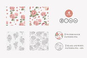 4 patterns roses and hydrangea, a Pattern Graphic by Kotkoa (Thumbnail 2 of 7)