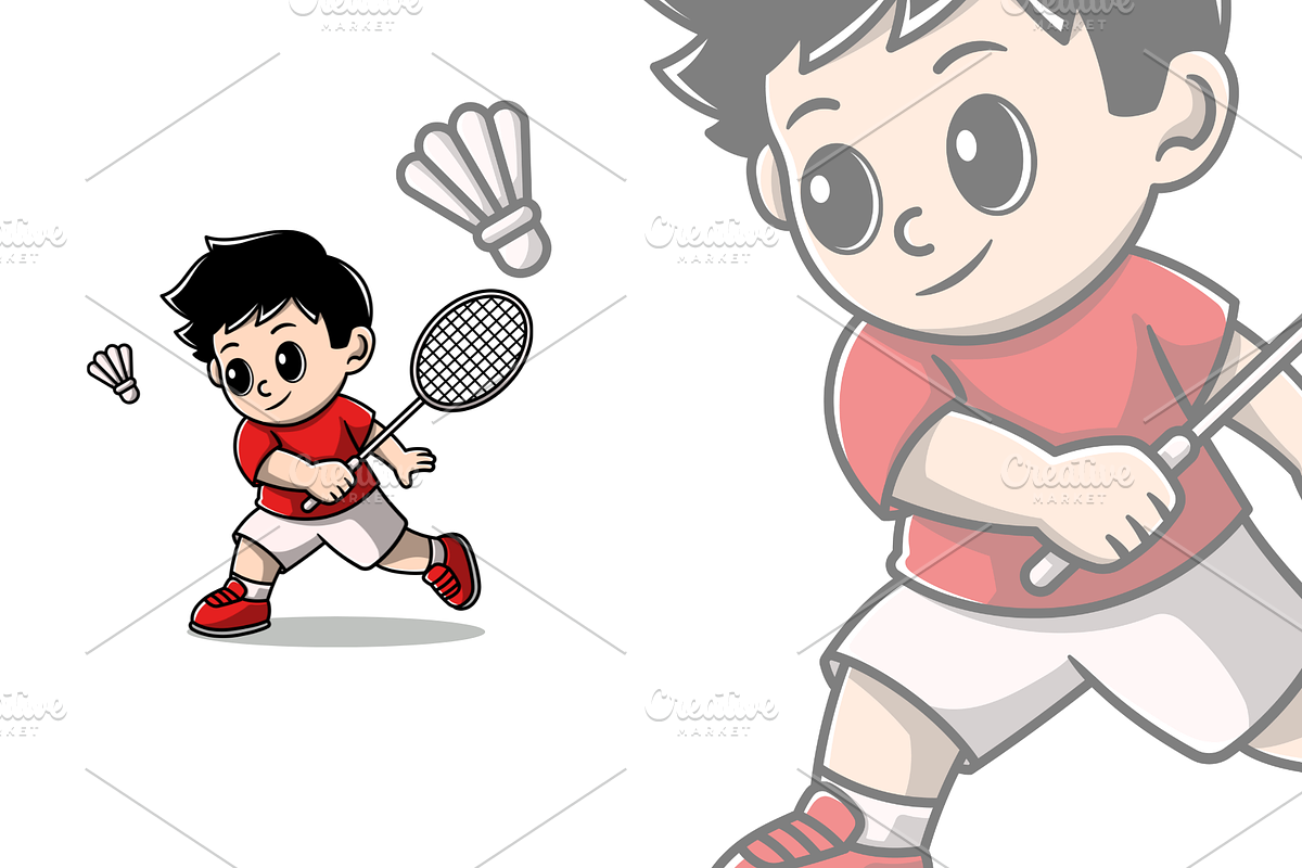 Cute boy playing badminton cartoon 4, a Sport Illustration by garistipis (Photo 1 of 3)