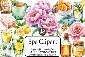 Watercolor Spa Clipart Set PNG, an Illustration by Libby Wishes