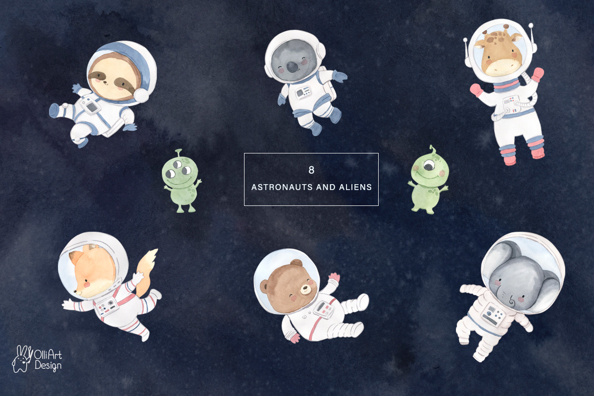 ASTRONAUT clipart. Watercolor animal, an Illustration by OlliArtDesign (Photo 3 of 8)