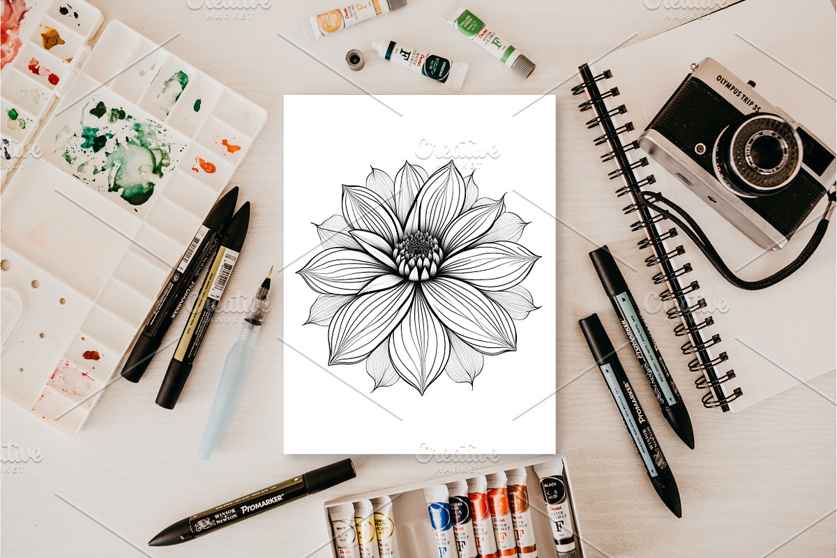 100 Beautiful Flower Coloring Pages, a Decorative Illustration by Blue Digital Studio (Photo 2 of 7)