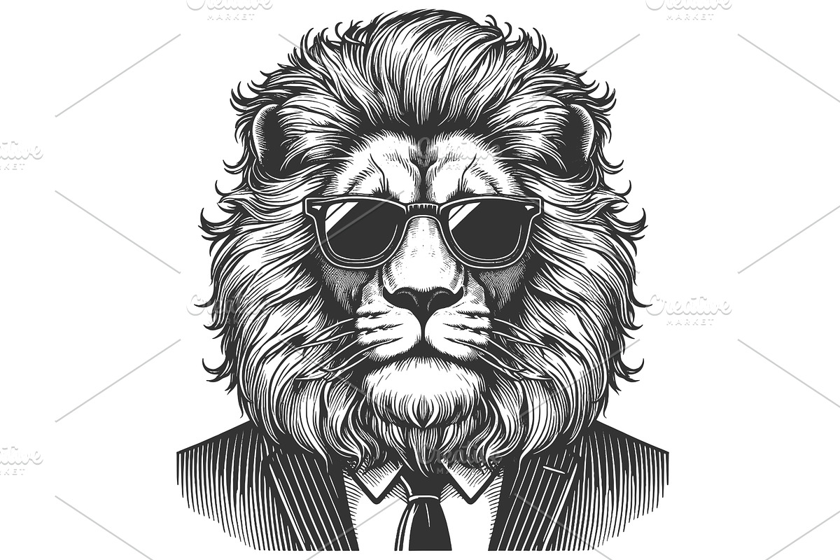 Lion in Suit and Sunglasses, an Animal Illustration by AlexArt