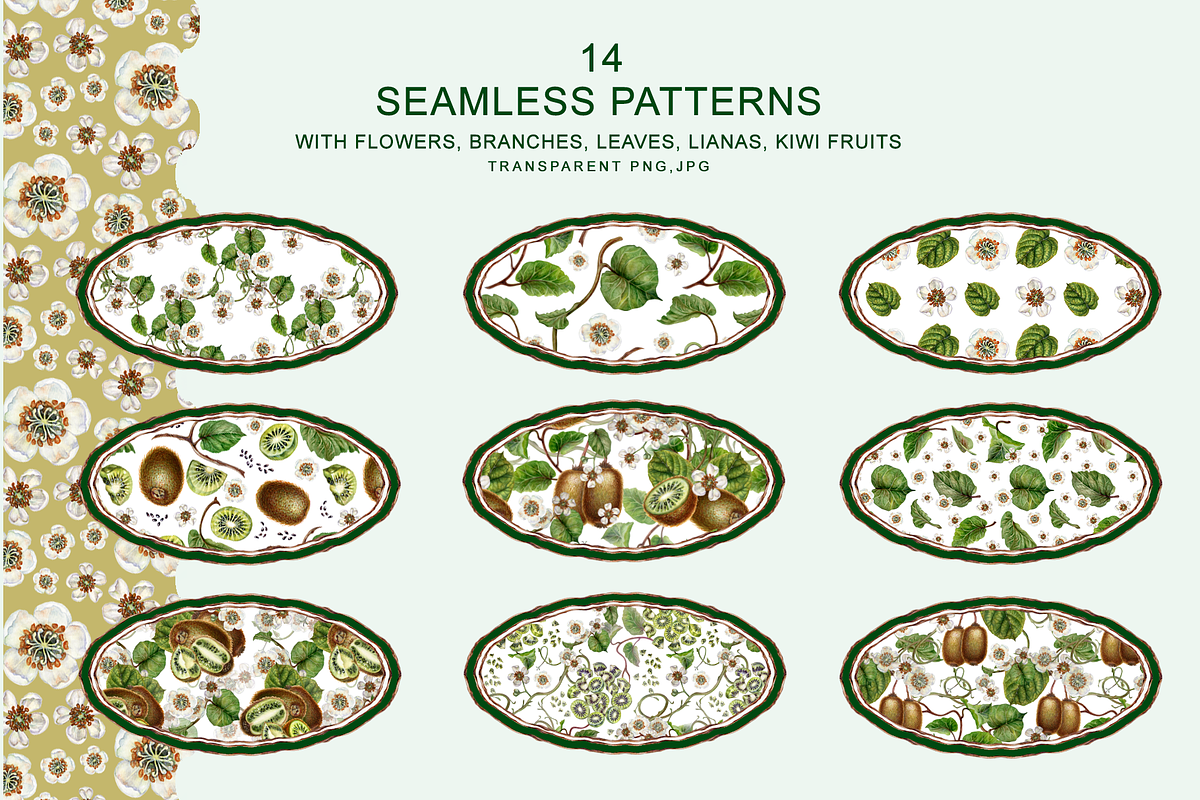KIWI PATTERNS, botanical watercolor, a Decorative Illustration by EL_SUHOVA (Photo 6 of 13)