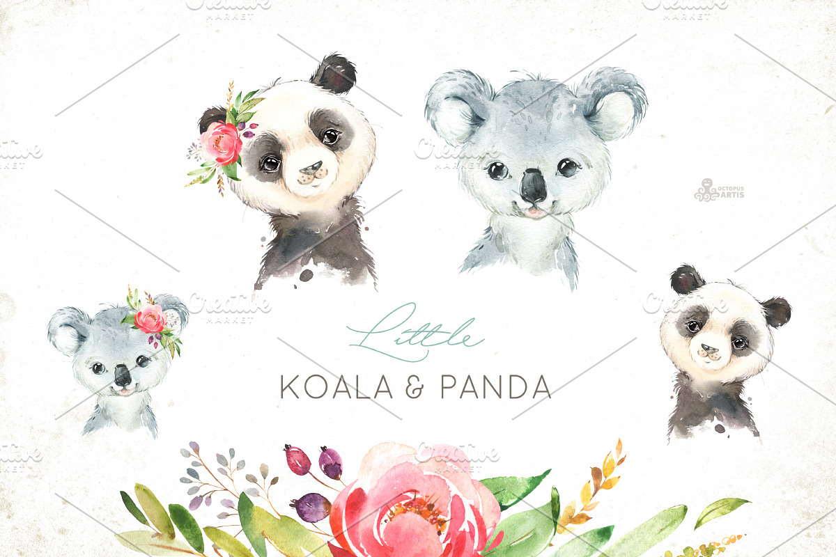 Cute Little Watercolor Animals, an Animal Illustration by OctopusArtis (Photo 2 of 9)