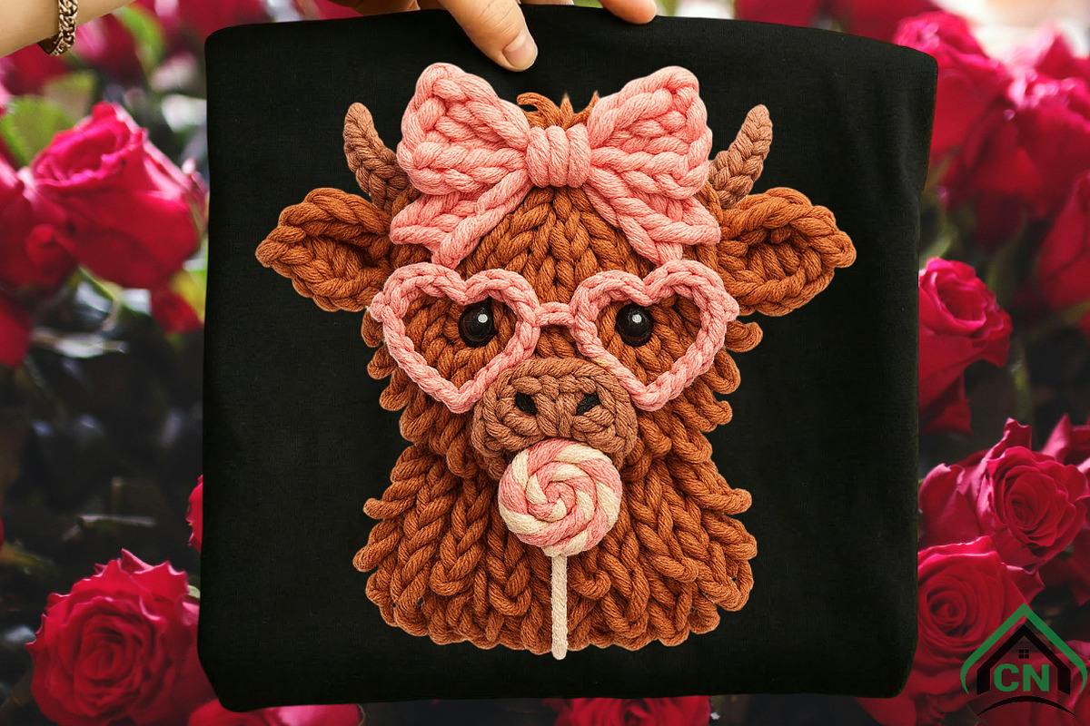 Yarn Highland Cow Coquette Valentine, an Illustration by Craft Nest (Photo 2 of 7)