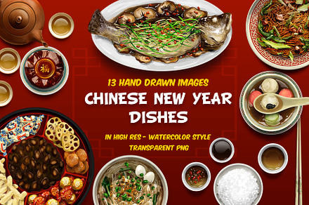 Chinese New Year Dishes Hand drawn