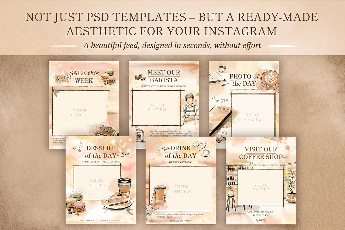 Watercolor Instagram Post Templates, a Social Media Template by Elena Naumchenkova (Photo 2 of 6)