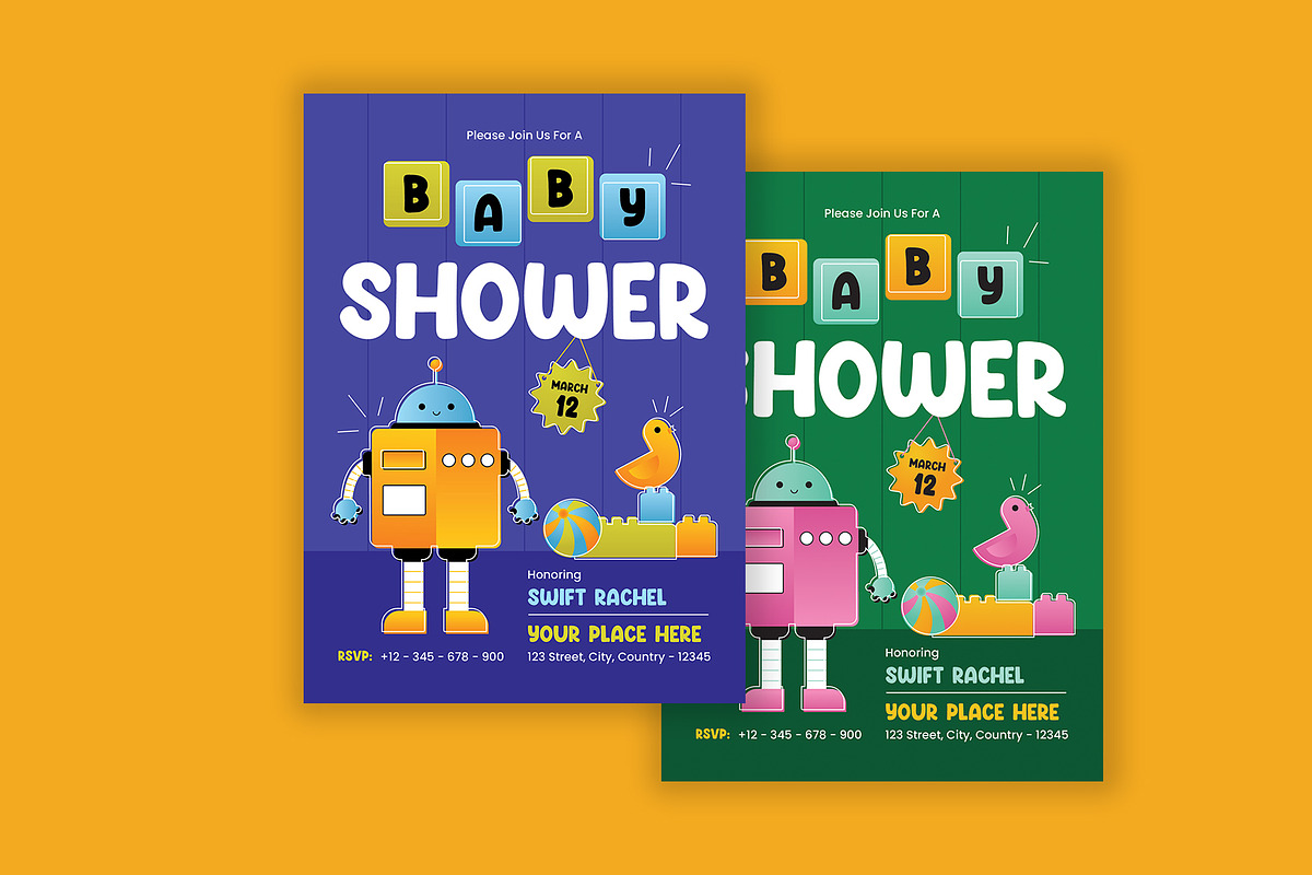 Baby Shower Invitation Robot Theme, a Card Template by Neermana (Photo 4 of 4)