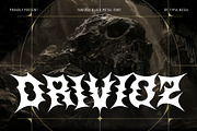 Drivioz - Black Metal Game Font, a Blackletter Font by Typia Nesia (Thumbnail 1 of 11)
