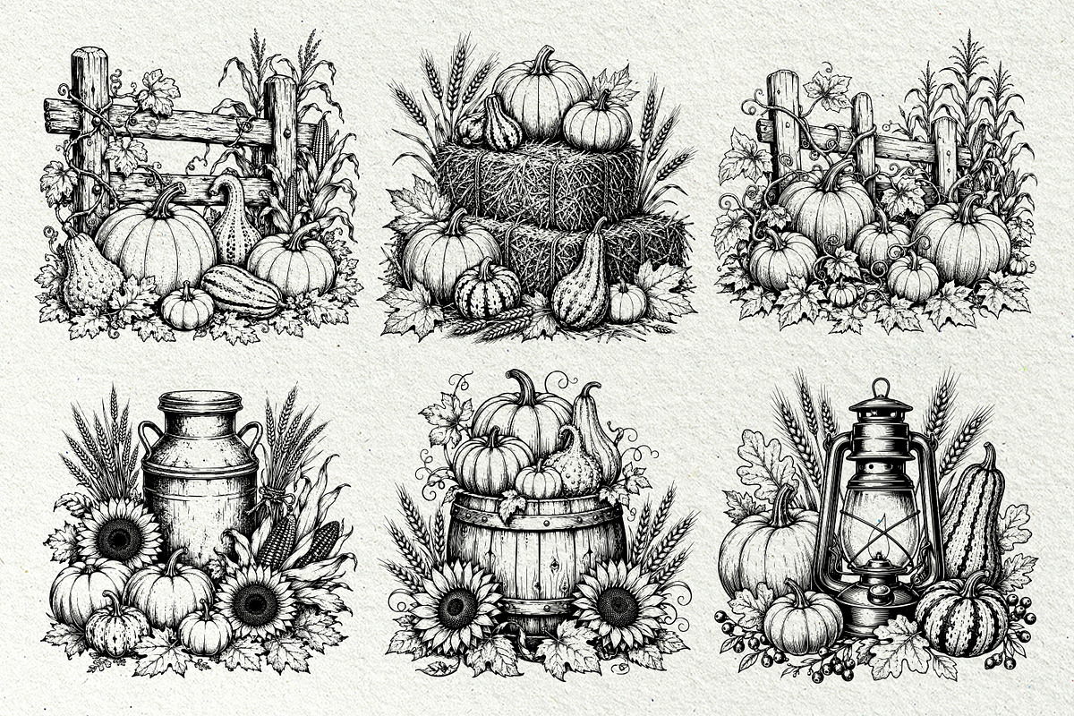 Pumpkin Harvest Line Art Graphics, a Seasonal Illustration by DENIDigitalArtSudio (Photo 2 of 6)