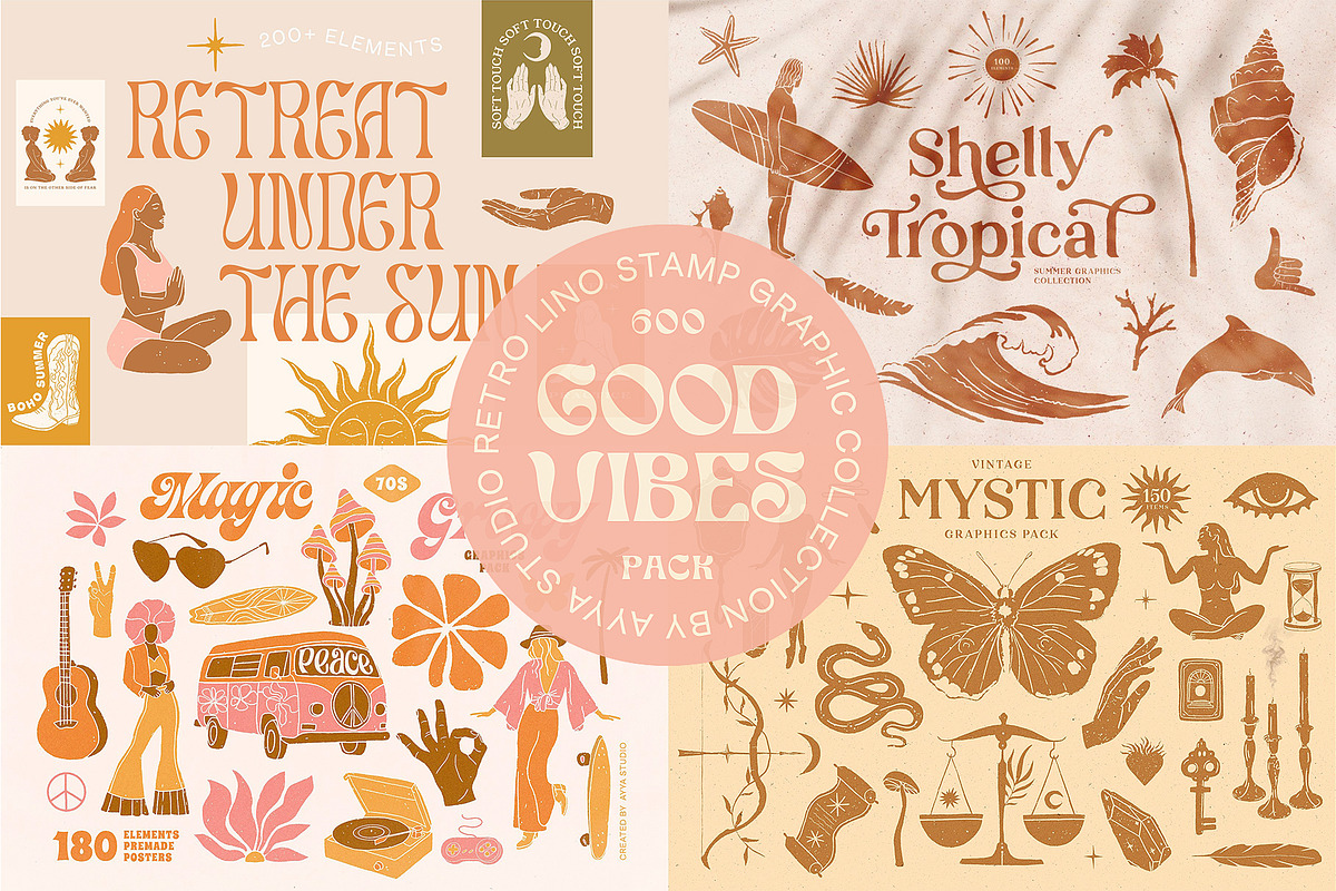 Retro Vibes Graphics Bundle 70% OFF, a Graphic by Ayya Studio (Photo 1 of 60)