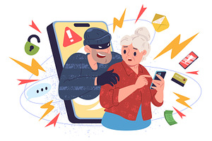 Senior fraud. Old people scam victim, a Technology Illustration by Stock-Smart-Start