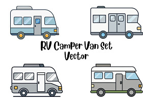 RV Camper Van Set Vector, a Transportation Illustration by Awieee1