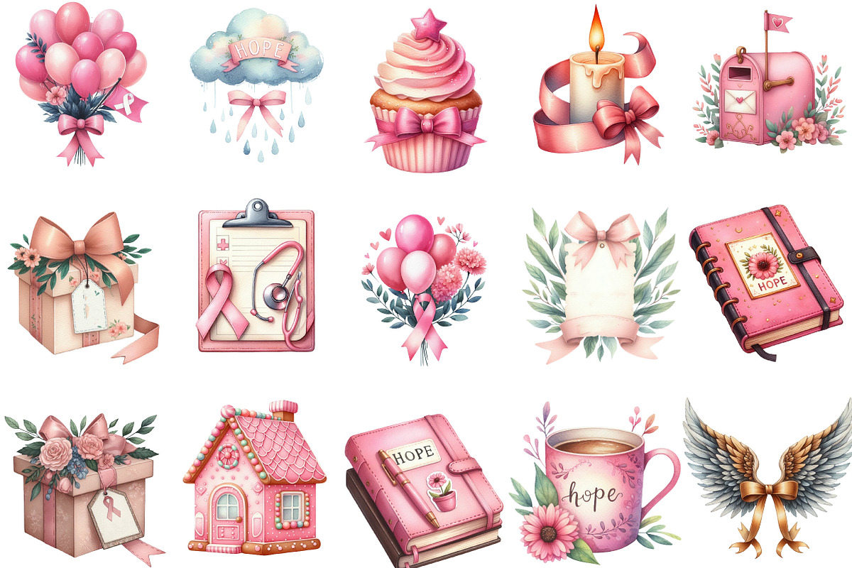 Watercolor Pink cancer  Clipart, an Illustration by Designking (Photo 3 of 5)