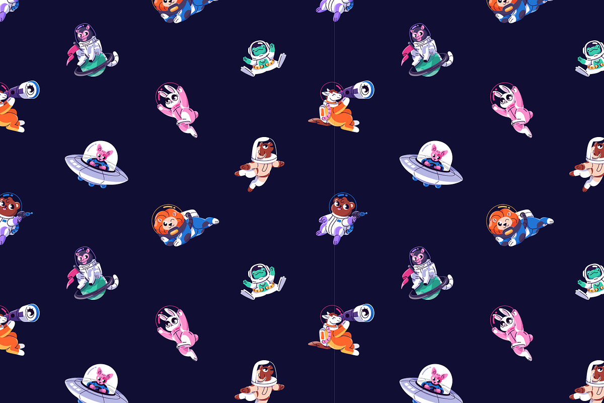 Cute animals astronauts in space set, an Animal Illustration by PaperTrident (Photo 6 of 6)
