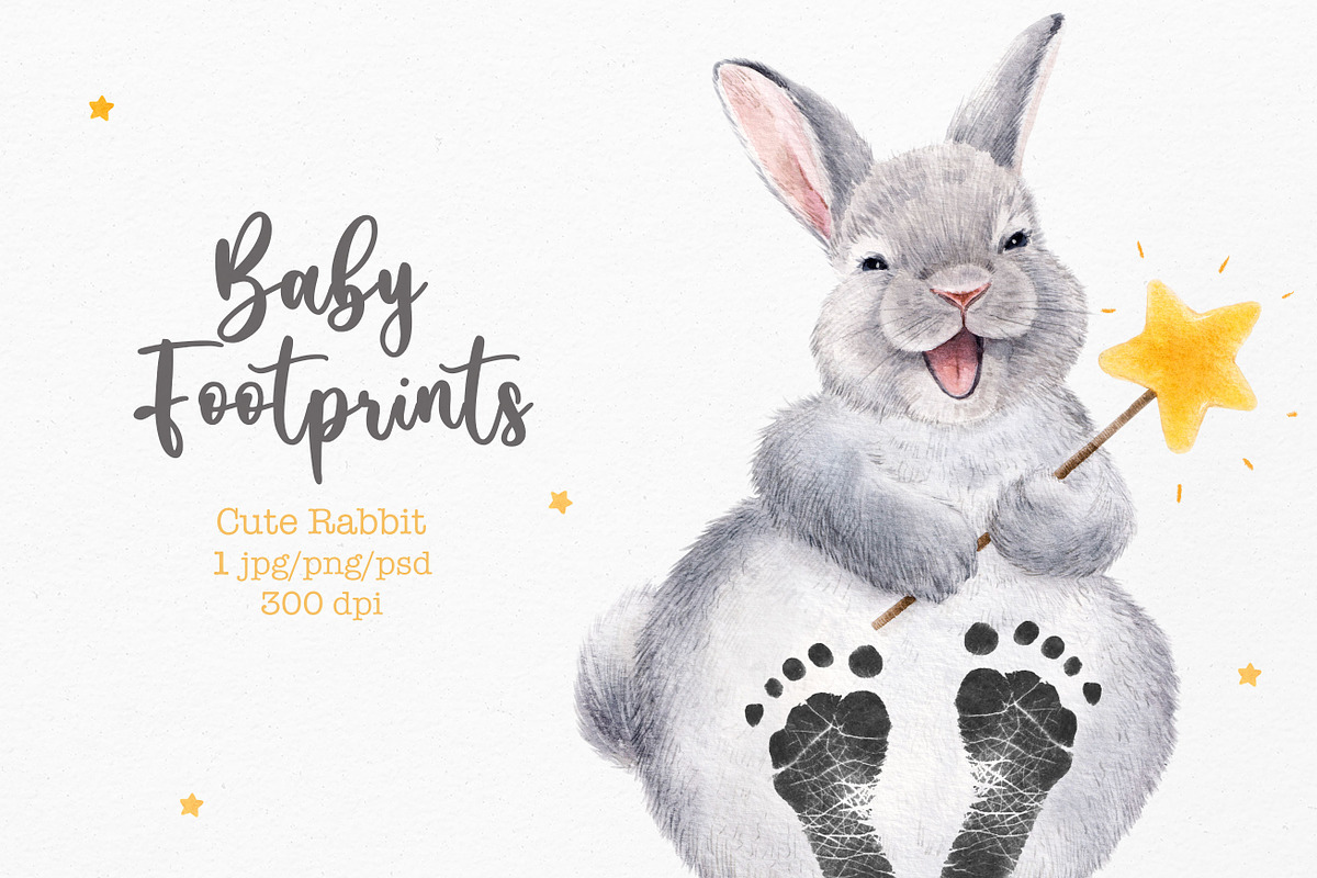 Baby Footprints Bunny, an Animal Illustration by Lembrik's Artworks (Photo 1 of 4)