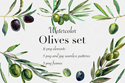 Watercolor olives set, a Food Illustration by mArtstore (Thumbnail 1 of 7)