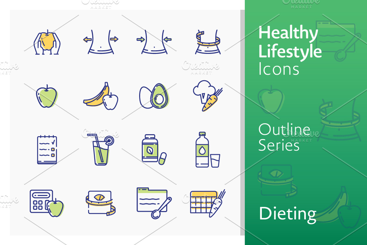 Healthy Lifestyle - Dieting Icons, an Outline Icon by introwiz1 (Photo 1 of 3)