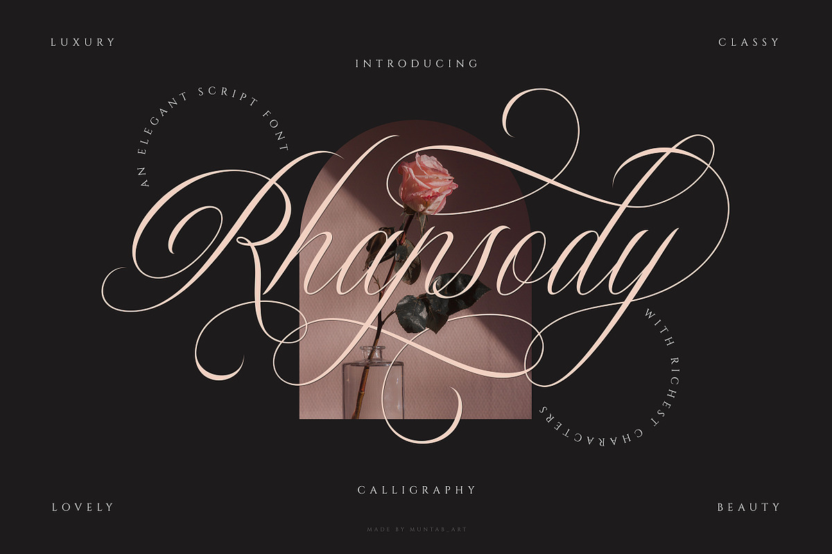 Rhapsody | Calligraphy Script, a Script Font by Muntab_Art (Photo 1 of 10)