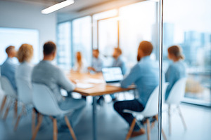 Professionals engaged in a business meeting in a modern office, a Business Photo by AlyaAnd