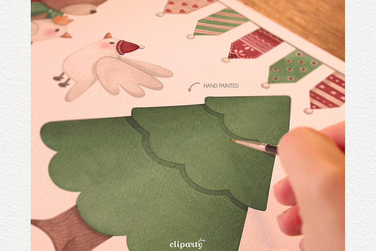 Forest Christmas Watercolor Clipart, an Illustration by Gau Silva Studio (Photo 4 of 4)