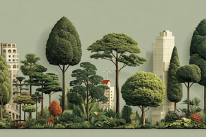 Urban and natural harmony depicted with trees integrated into a cityscape, an Illustration by AS photostudio
