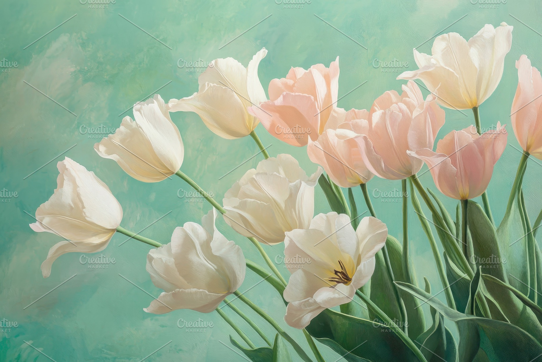 Soft pastel pink and white tulips sw, a Photo by Pavel_design
