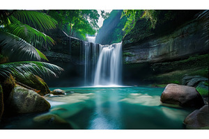 A cascading waterfall flowing into a, a Nature Photo by Igor Tichonow