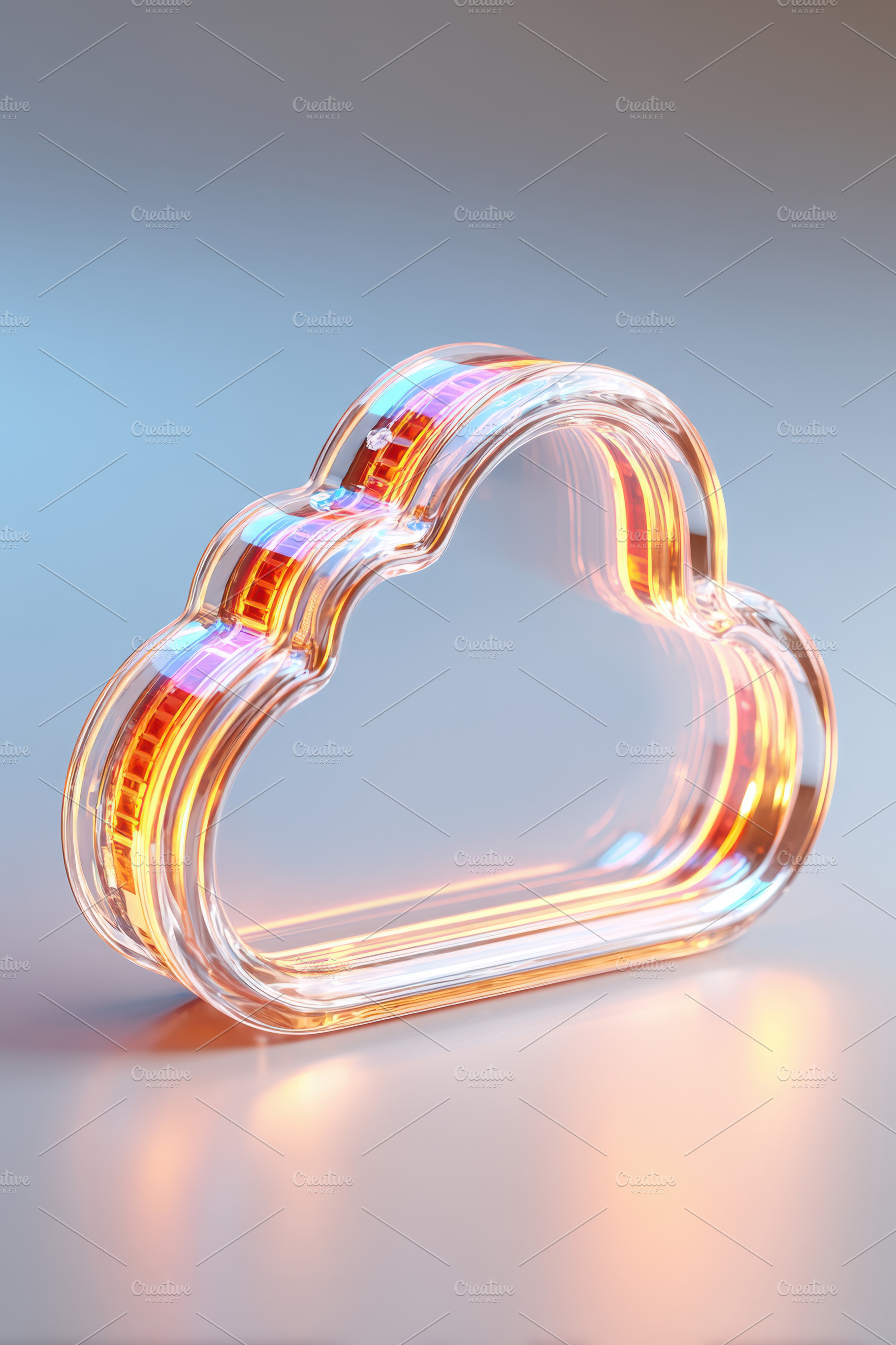 Translucent cloud icon with colorful reflections, an Abstract Photo by AlyaAnd