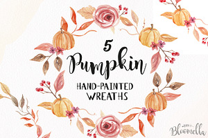 Pumpkin Wreaths Watercolor Fall