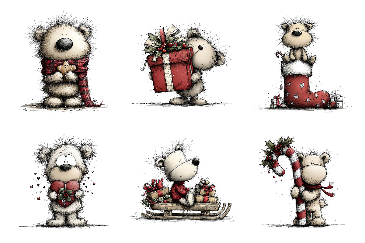 Whimsical Christmas Teddy Clipart, a Seasonal Illustration by designcity5 (Photo 3 of 5)