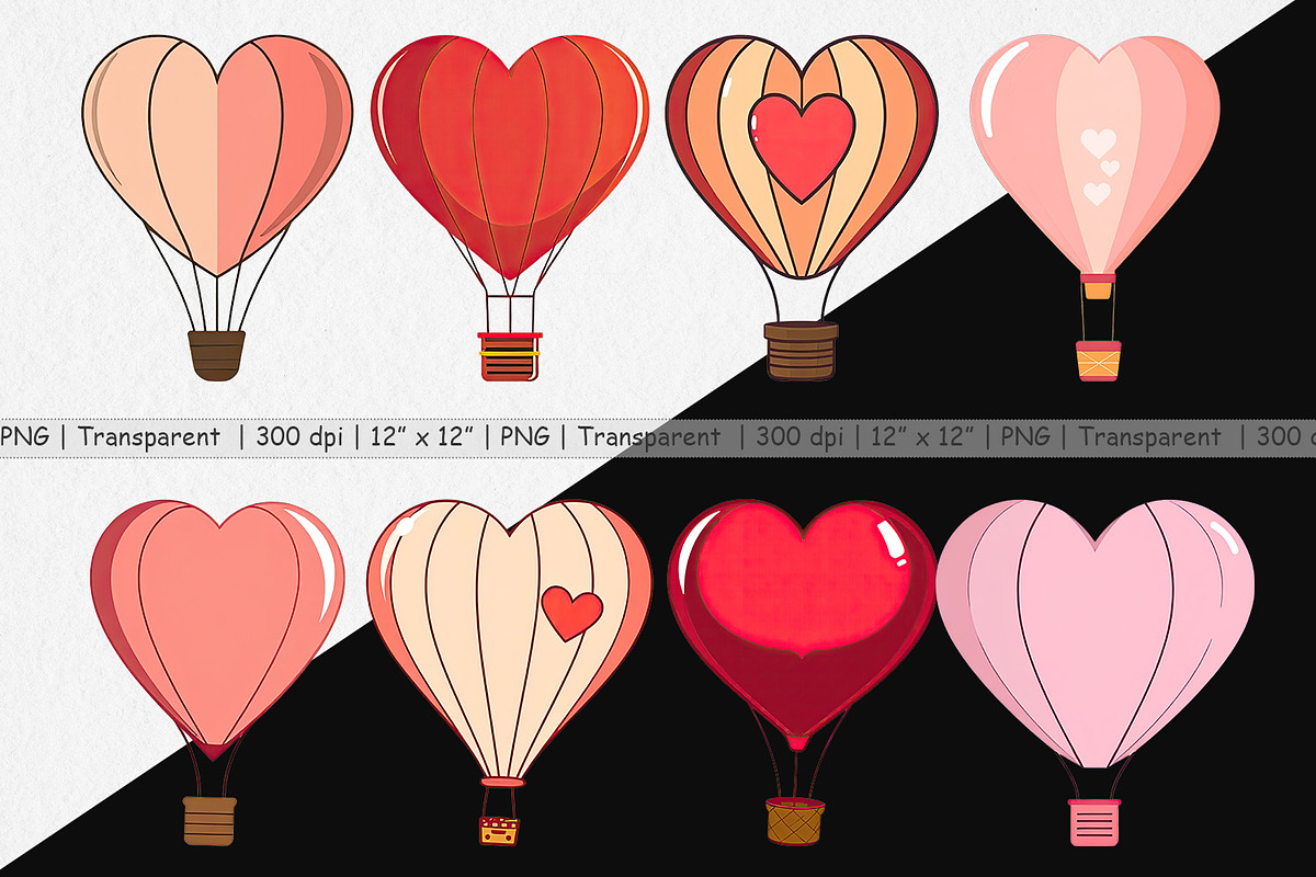 Heart Hot Air Balloon Clipart, a Graphic by Artnoy (Photo 2 of 5)
