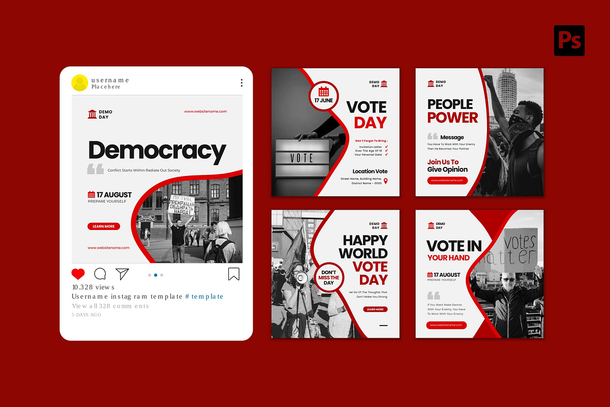 Democracy Day Instagram Post, a Social Media Template by CavenArt (Photo 4 of 5)