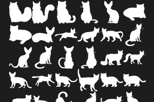 Cartoon Cats, Outline & Silhouette 1