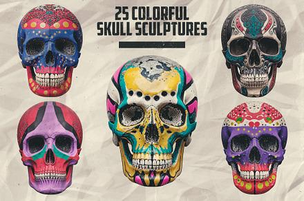 25 Colorful Skull Sculptures