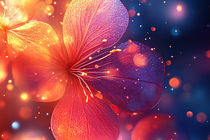 Brightly colored flower with glowing lights against a dark background during tw, a Background Photo by AlyaAnd