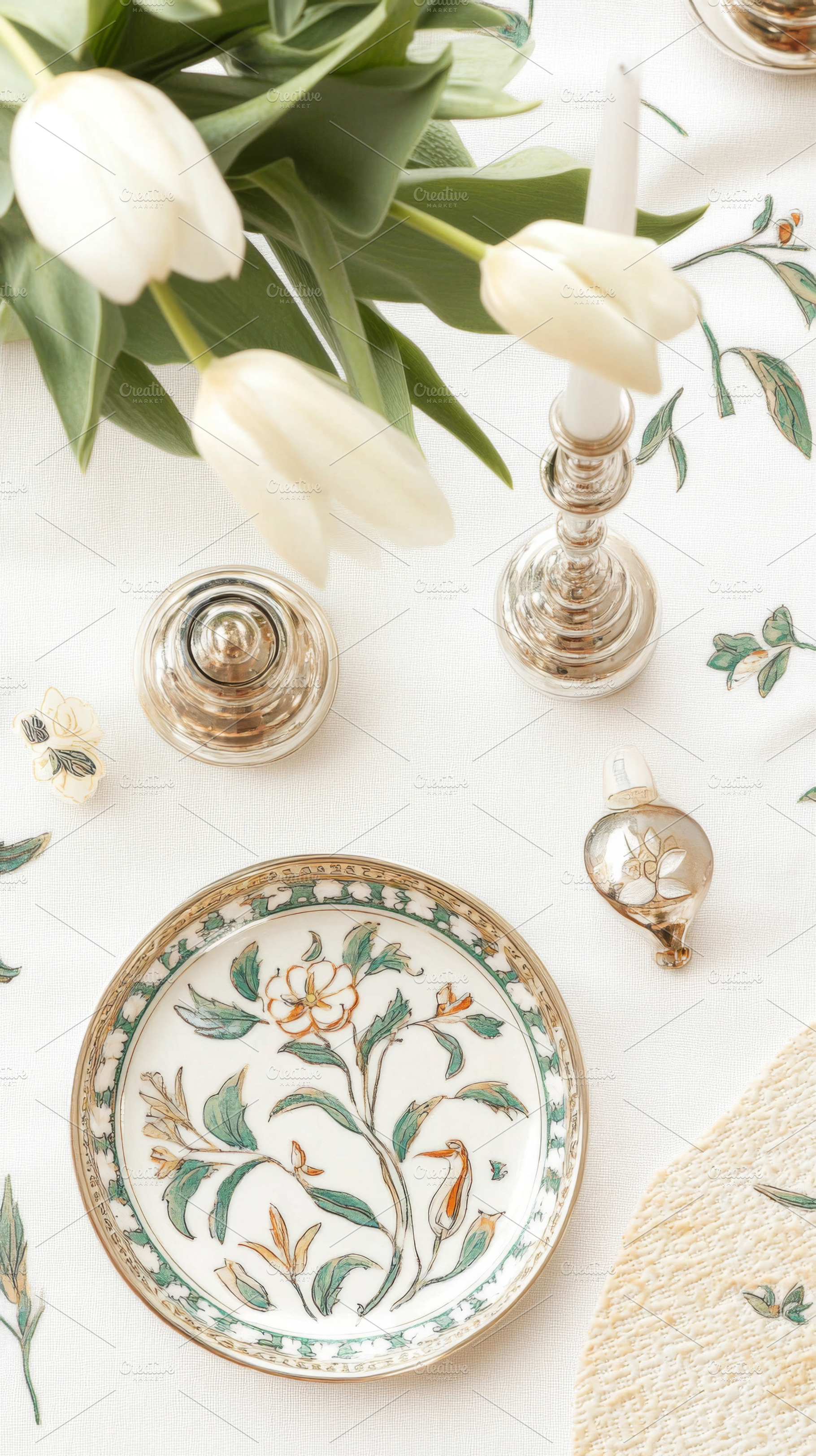 Passover table setting with candlest, a Photo by Dvoevnore photos