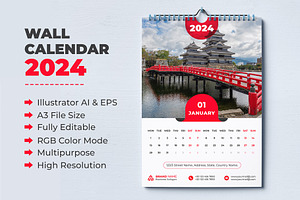 Calendar 2024 Template, a Stationery Template by pixelcreatx