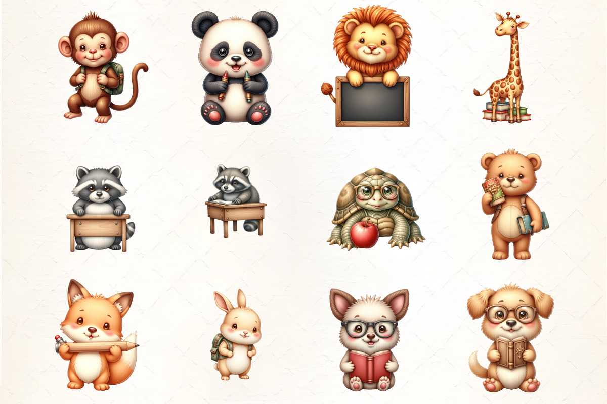 Cute Funny School Animals Sublimatio, an Illustration by CrexoraLab (Photo 3 of 5)