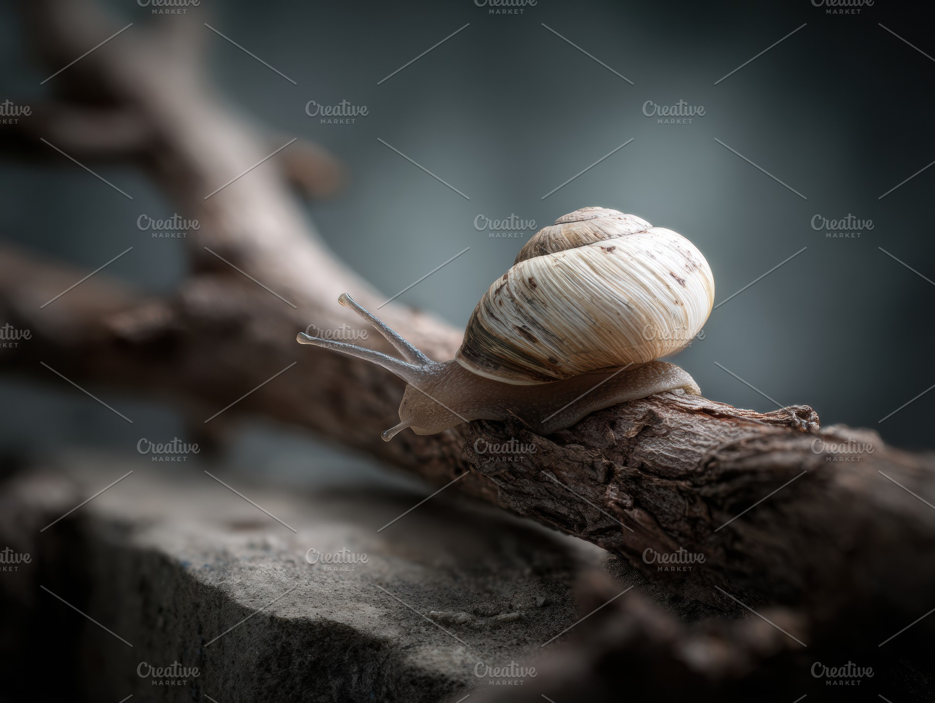 Snail Shell on Fallen Branch, an Animal Photo by Virgo Studio
