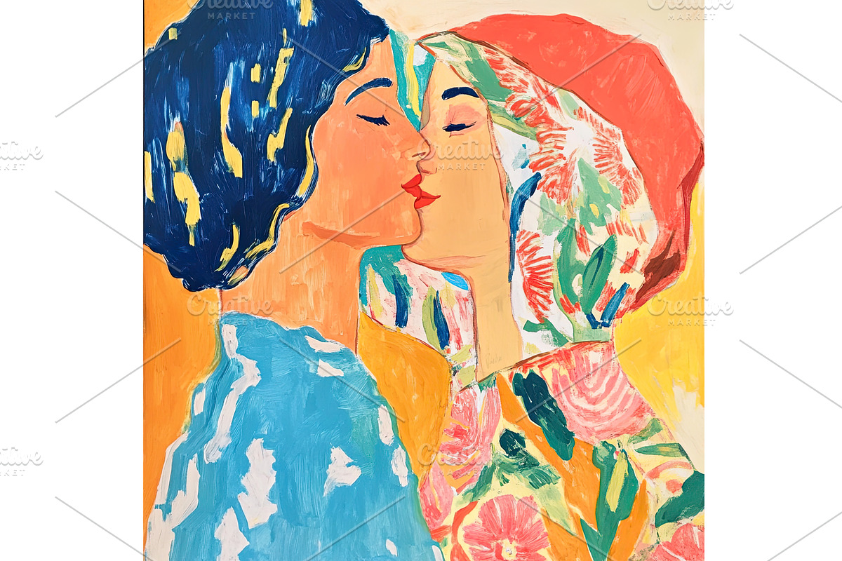 Painting of Two Women Kissing with, an Object Illustration by Lermont51