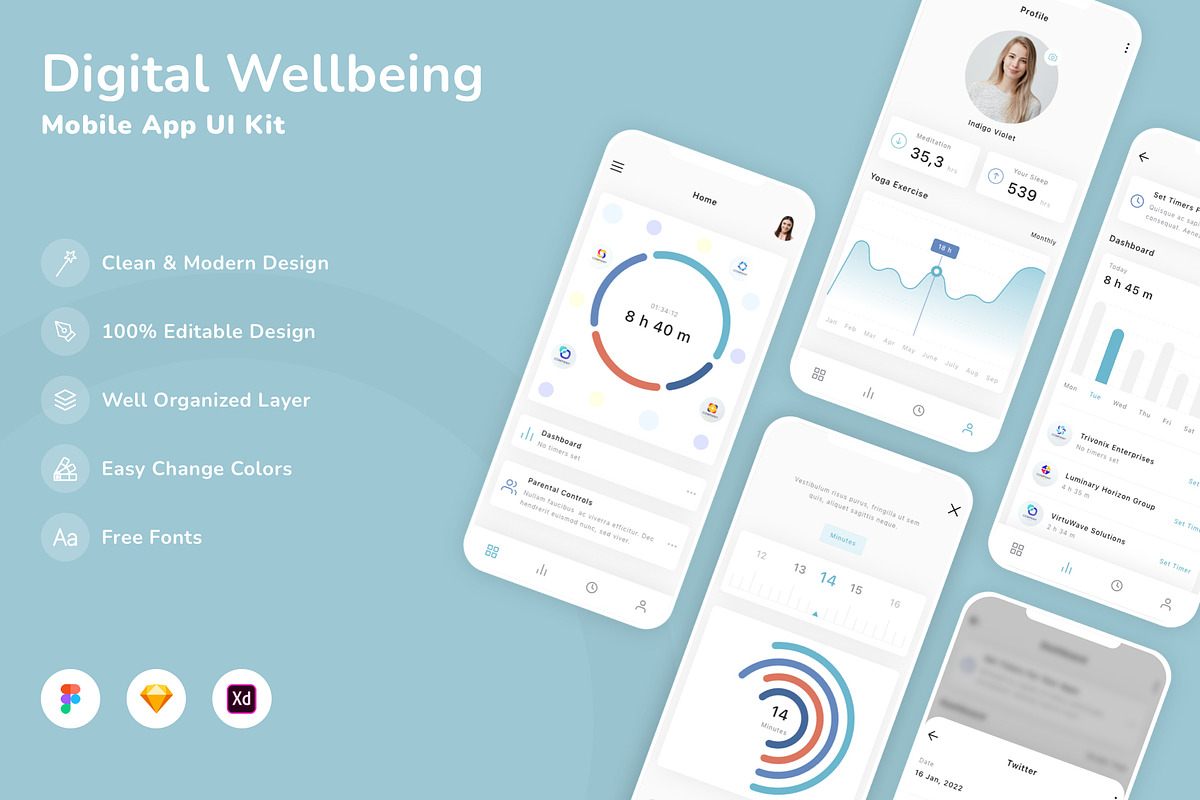 Digital Wellbeing Mobile App UI Kit, an UI Kit Template by Betush