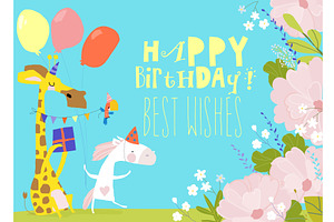 Birthday Card with Cute Animals, an Animal Illustration by Maria Starus