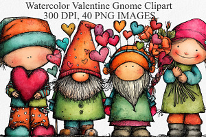 Watercolor Valentine Gnome Clipart, an Illustration by Canvas Craft
