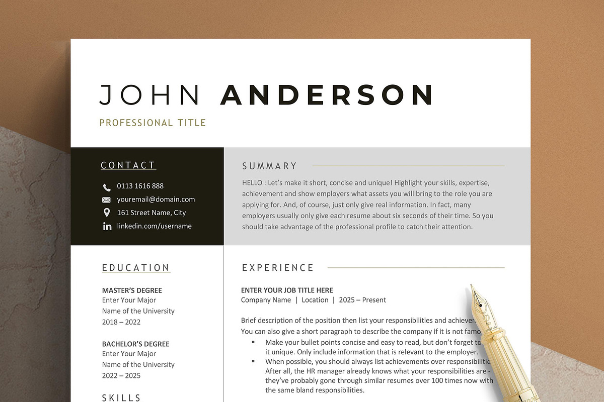 Modern Resume Template CV Design, a Resume Template by resumetemplathttps://d3es (Photo 1 of 9)