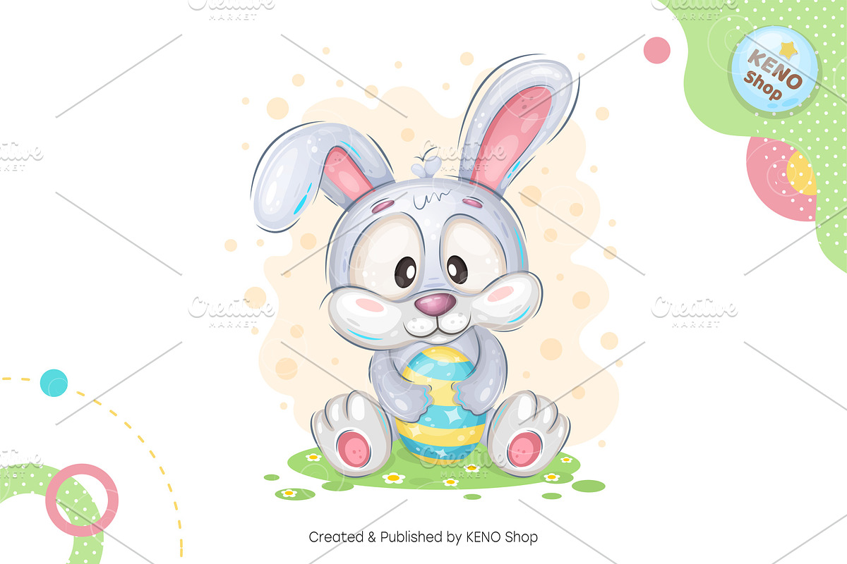 Cartoon Easter Bunny. Tshirt, PNG., an Animal Illustration by KENO Mascots (Photo 2 of 5)