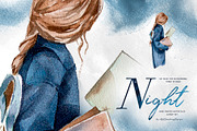 Hand-Painted Night Clipart Set, an Animal Illustration by ArtCreationsDesign (Thumbnail 9 of 29)