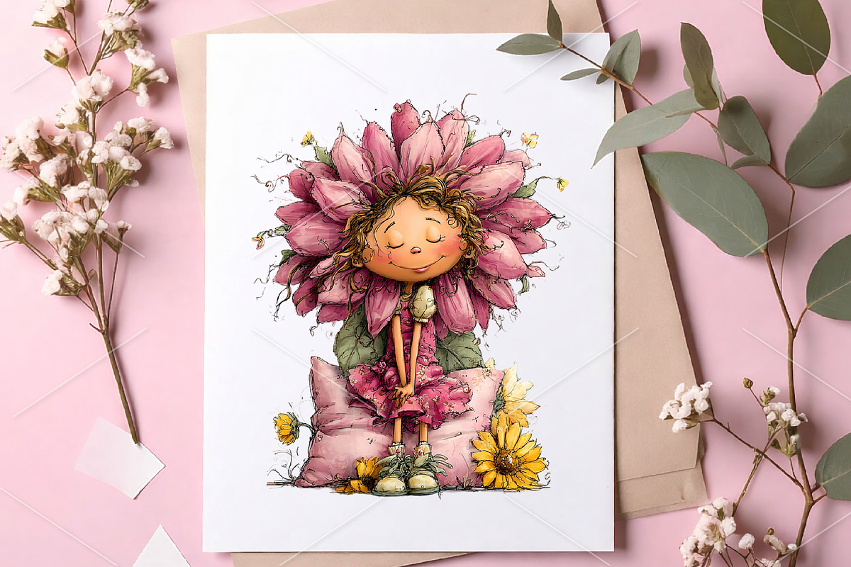 Summer Funny Sunflower Girls Clipart, a Seasonal Illustration by Canvas Craft (Photo 7 of 7)
