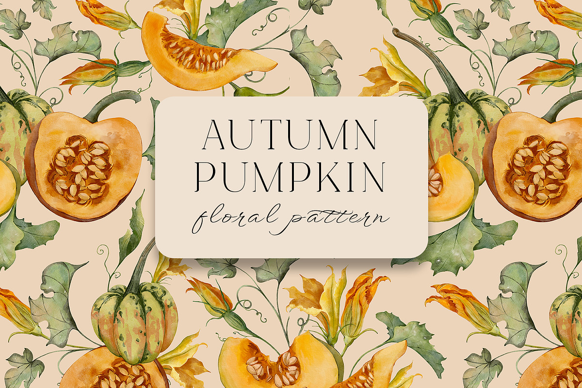 AUTUMN PUMPKIN floral pattern, a Pattern Graphic by Yuliia Lashevska (Photo 1 of 12)