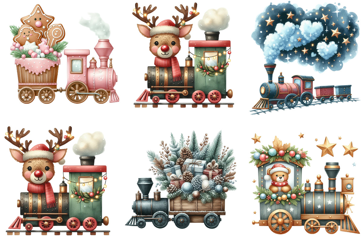 Christmas Train Clipart, an Illustration by DreamArtGraphic (Photo 5 of 5)